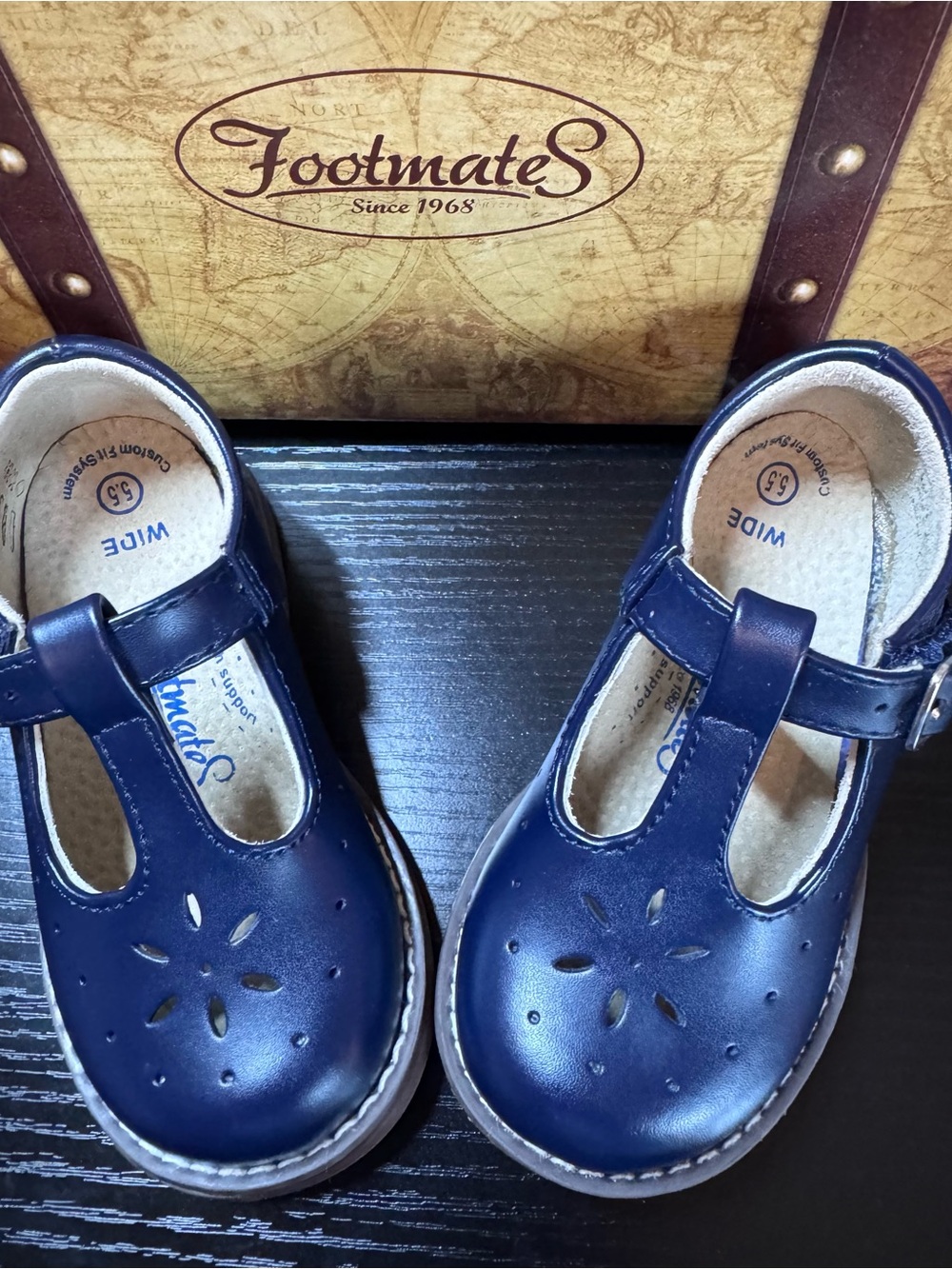 FootMates Girls Navy Blue T-Strap Dress Shoes